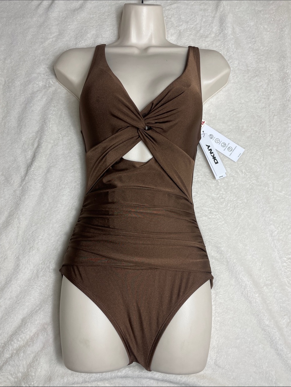 DKNY Brown Twist-Front One-Piece Swimsuit NWT - Picture 10 of 15